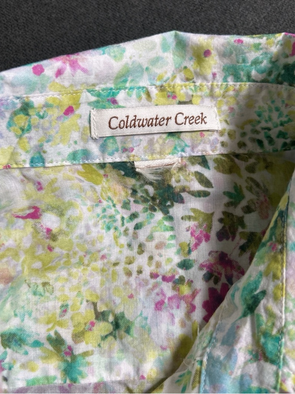 Coldwater Creek Pastel Floral Button-Up in Green & Pink